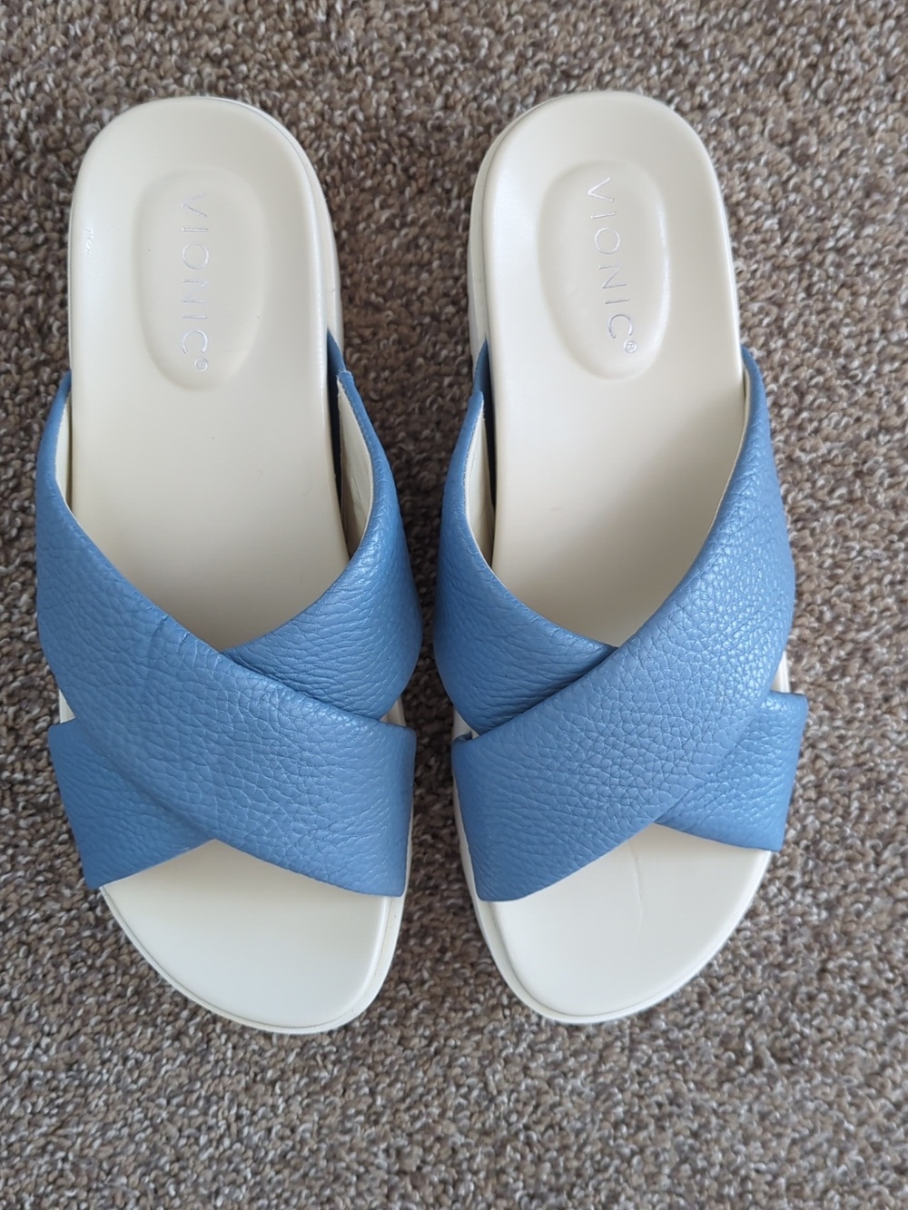 Vionic Blue Leather Vesta Comfort Slide Sandals - Picture 2 of 9